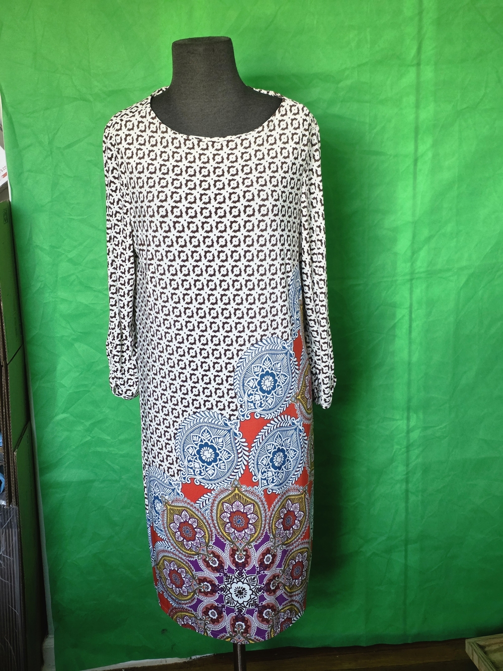Chico's Black & White Geometric Maxi Dress Multicolor Medallion Border 1P (M)
